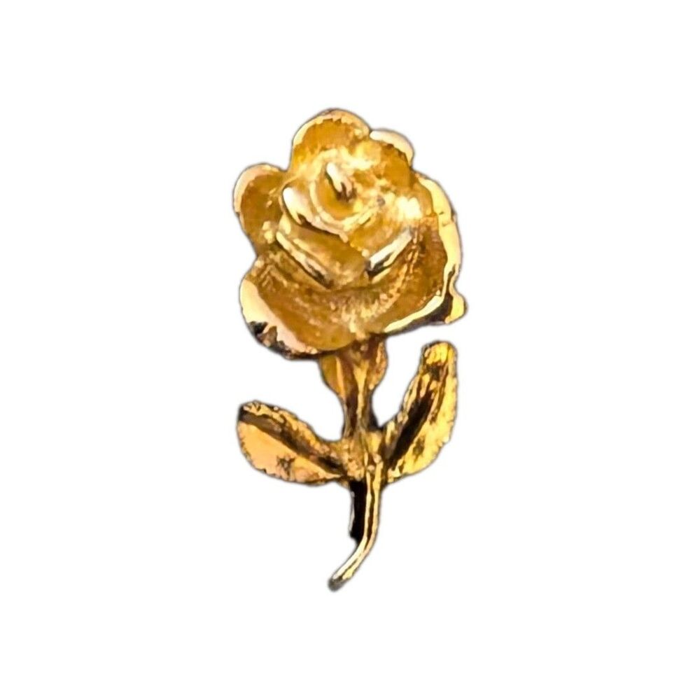 Vintage Gold Tone Open Rose Flower Lapel Pin
